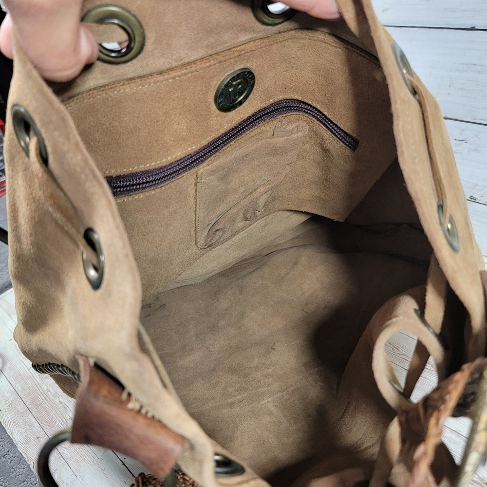 Leatherock Large  Studded Suede Bucket Hobo Handbag With Braided Strap - Picture 6 of 13